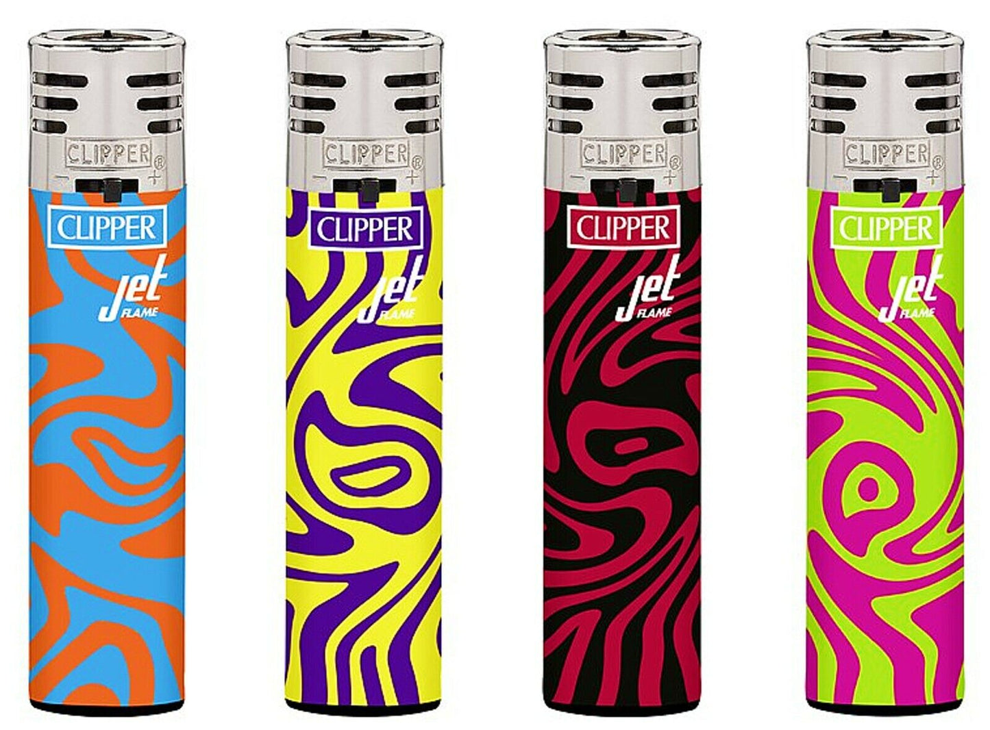 4 x Rare Windproof Jet Flame Psychedelic Pattern Clipper Lighters Funny Clippers
