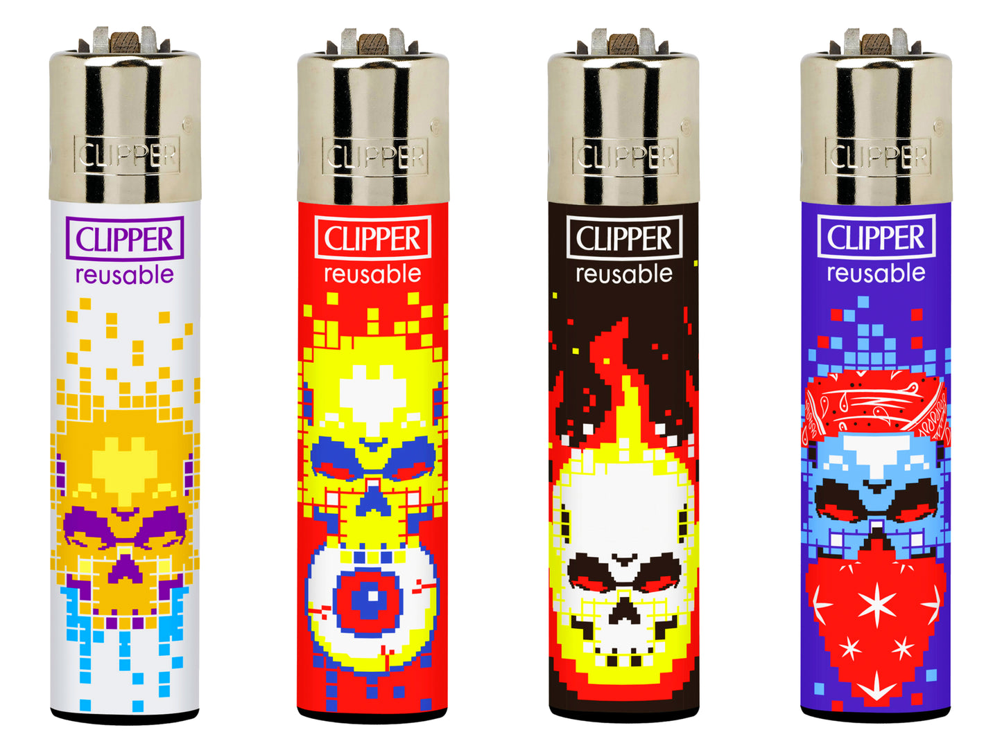 Pixel Skulls RARE Clipper Lighters Funny Cool Clippers Lighter Gas Refillable