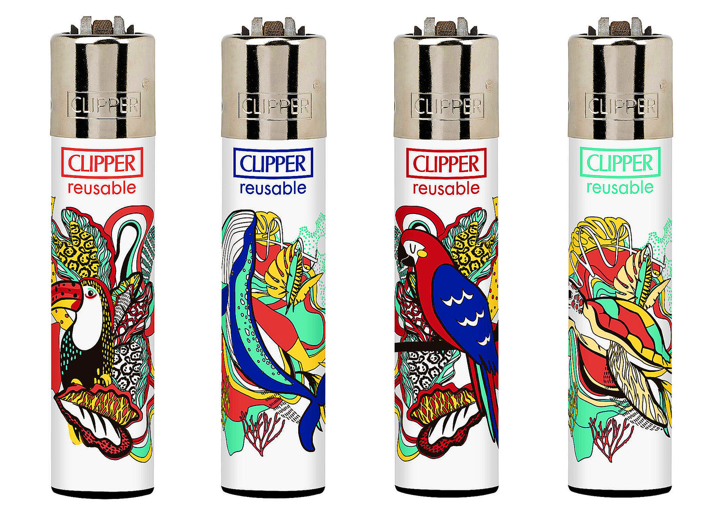 4 x RARE Tropical Clipper Lighters Parrot Toucan Art Funny Cool Clippers Gas