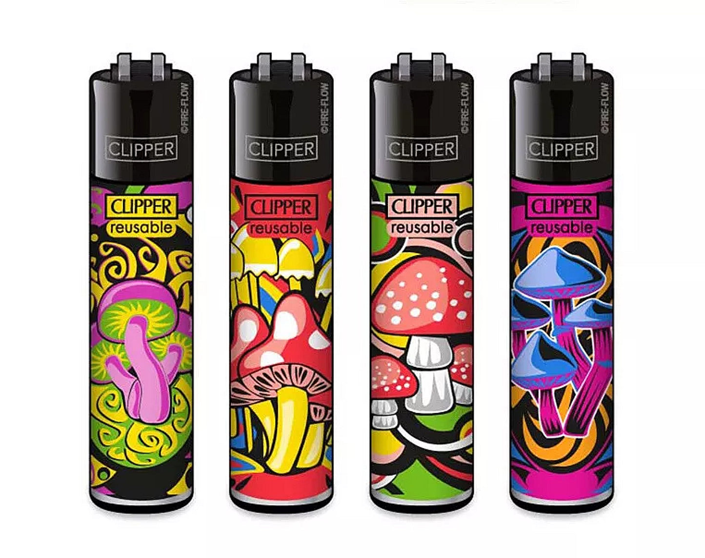 4 x Psychedelic Mushrooms RARE Clipper Lighters Funny Cool Clippers Lighter Gas