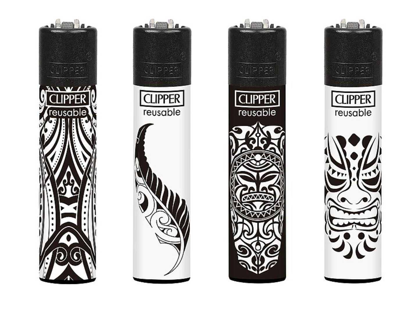 4 x Maori Tattoos Rare Clipper Lighters Funny Cool Clippers Pattern Unique Gas