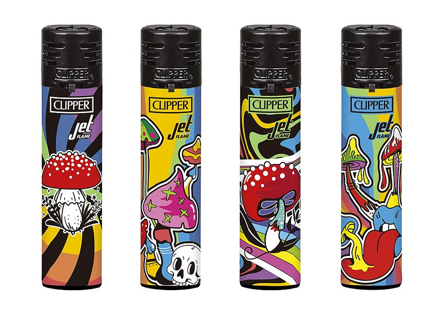 4 x Jet Flame Rainbow Mushrooms RARE Clipper Lighters Windproof Cool Clippers