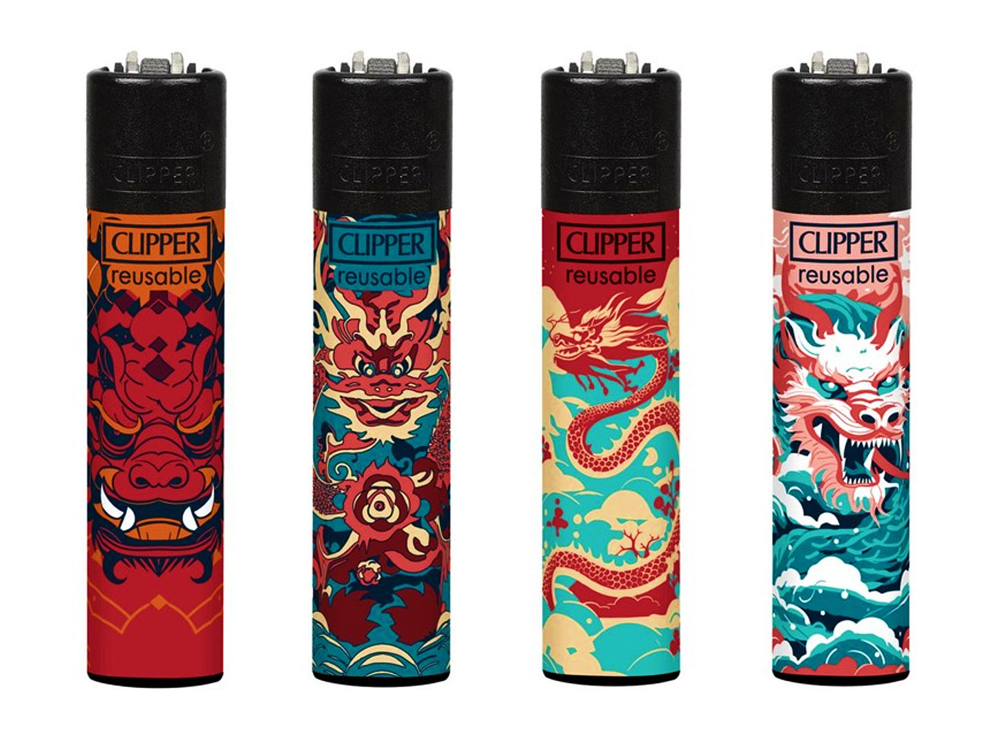4 x Chinese Dragons Clipper Lighters Funny Cool Lighter Rare Clippers Gas