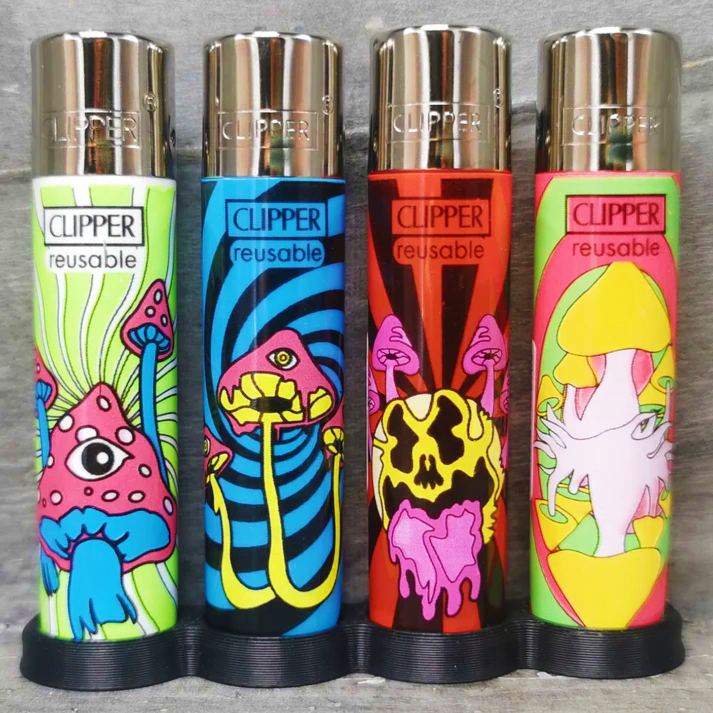 Neon Mushrooms RARE Clipper Lighters Funny Cool Clippers Psychedelic Colourful