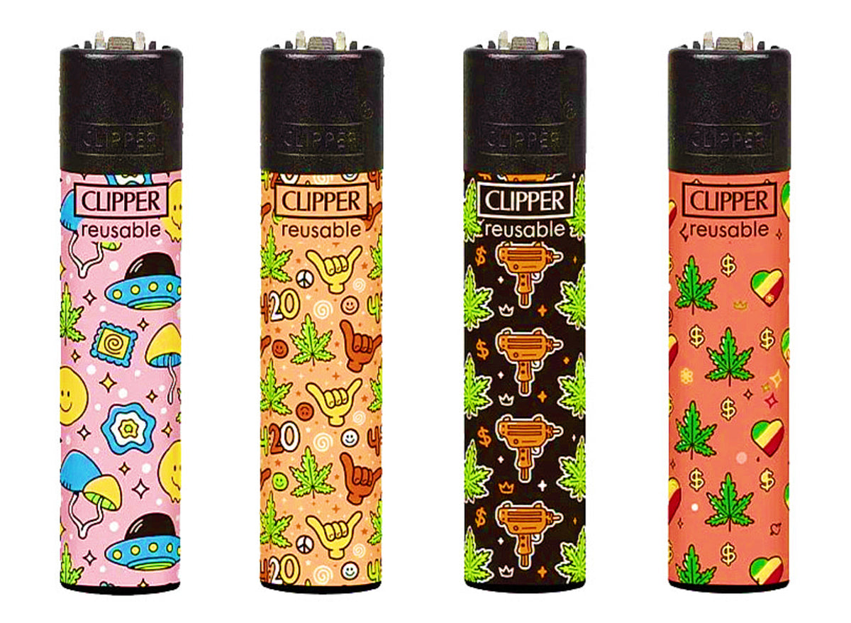 Funky Emojis RARE Clipper Lighters Funny Cool Clippers UFO Uzi Rasta Peace Alien
