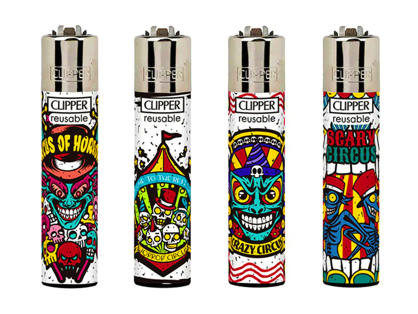 The Circus Of Horrors RARE Clipper Lighters Scary Funny Cool Clippers Gas