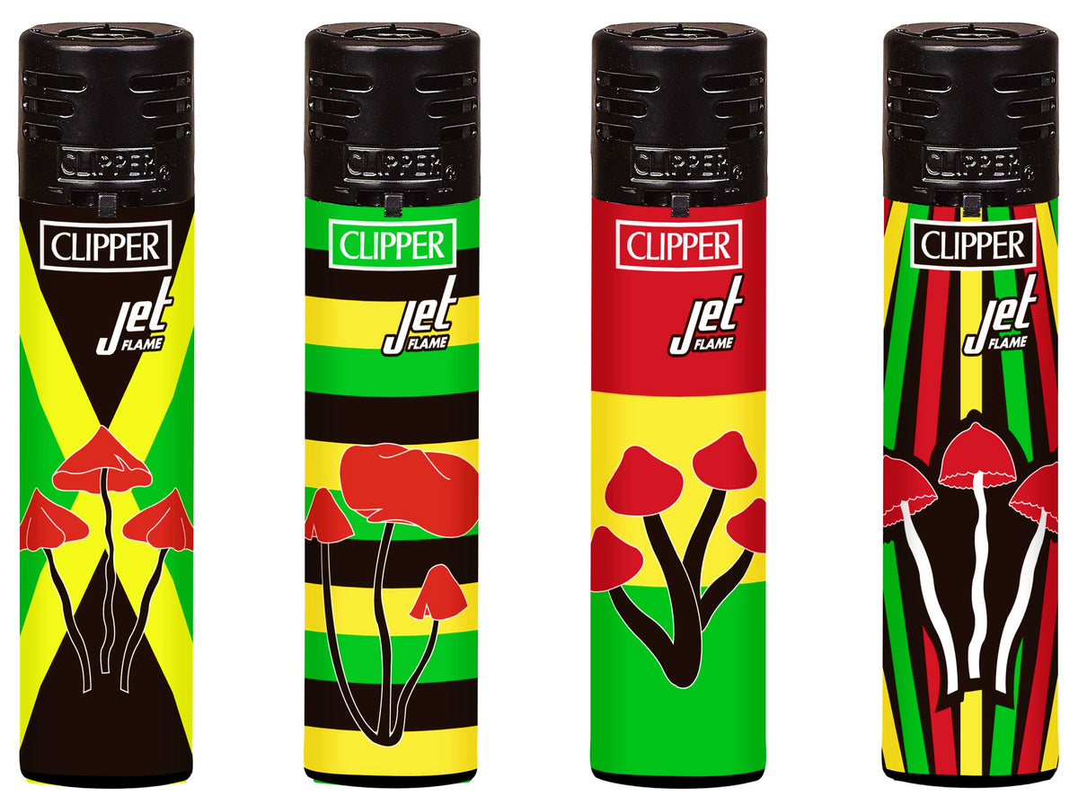 4 x RARE Jet Flame Jamaican Mushrooms Windproof Clipper Lighters Cool Gas 420