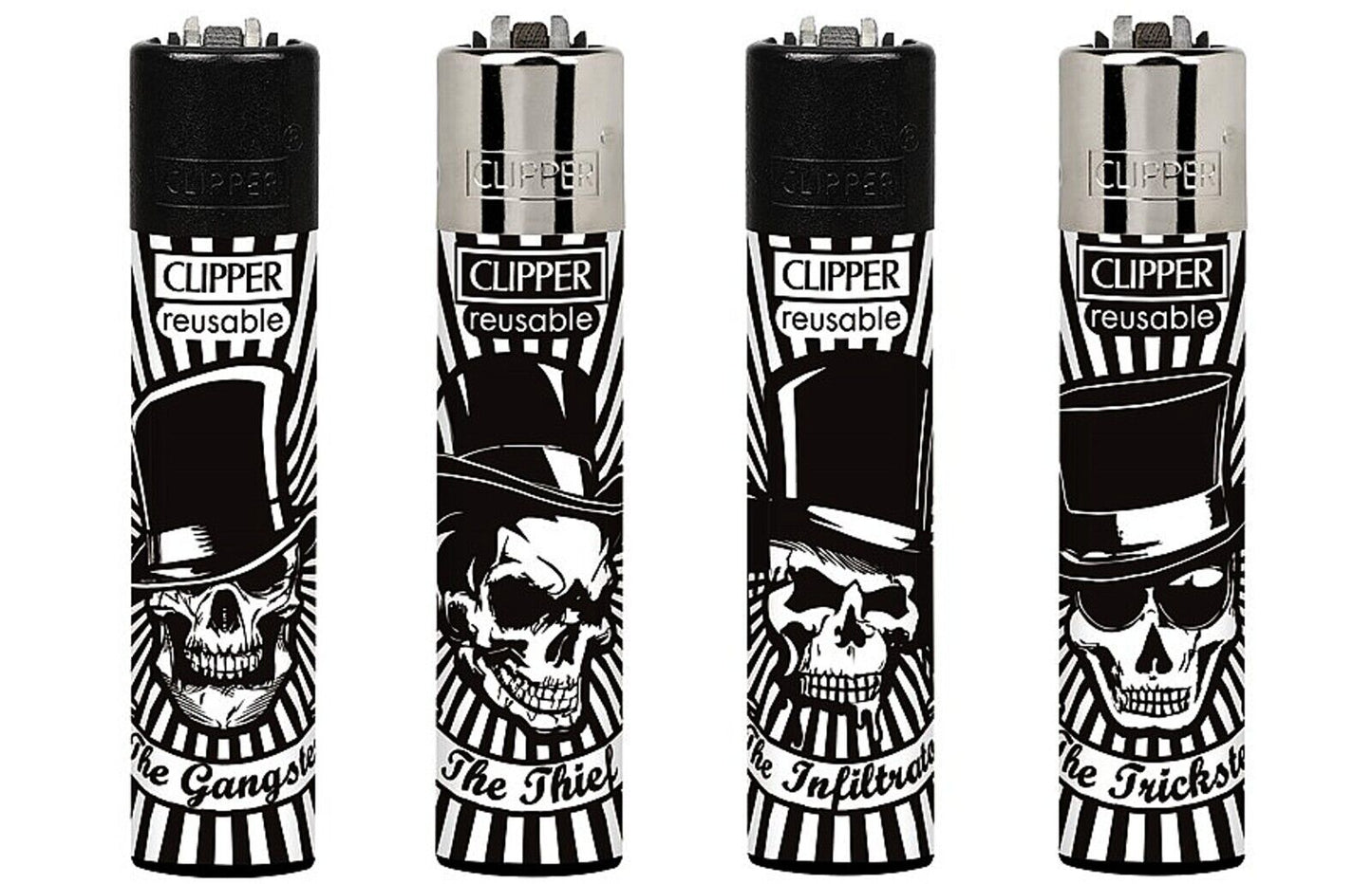 Top Hat Black And White Skulls RARE Clipper Lighters Funny Cool Clippers Lighter