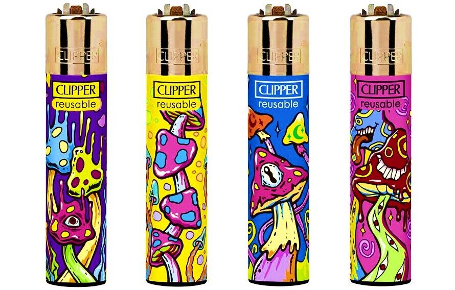 4 x Psychedelic Mushrooms Rare Clipper Lighters Funny Cool Clippers Lighter Gas