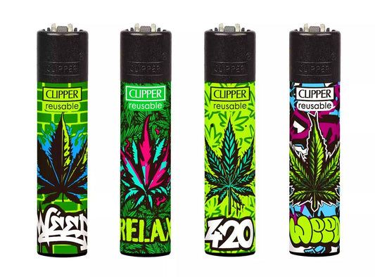 4 x Graffiti Weed RARE Clipper Lighters Funny Cool Clippers Lighter Gas Colour