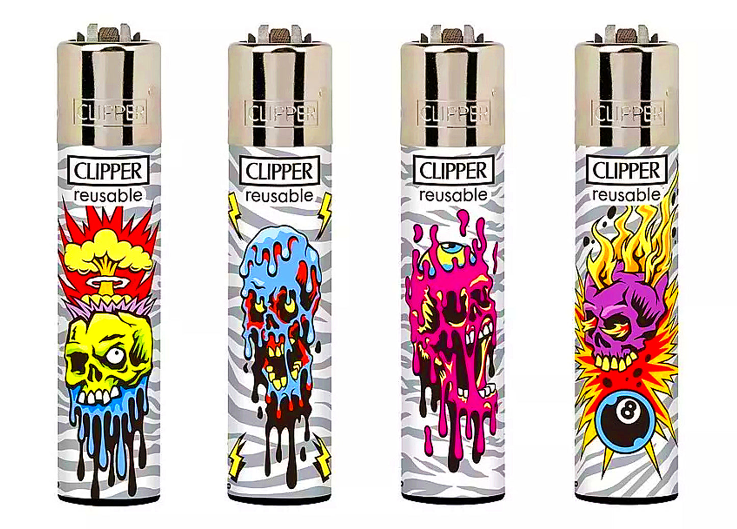 Psychedelic Melting Skulls RARE Clipper Lighters Cool Clippers Lighter Colourful