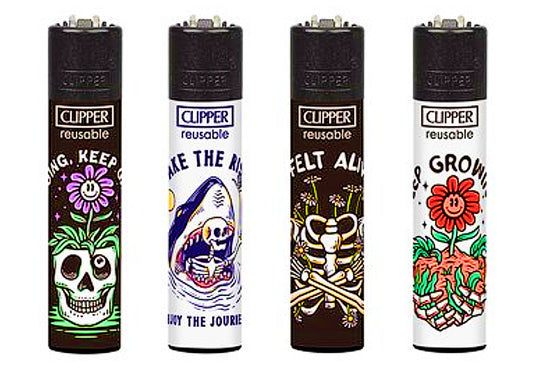 Skulls Bones Circle Of Life RARE Clipper Lighters Funny Cool Clippers Unique Gas