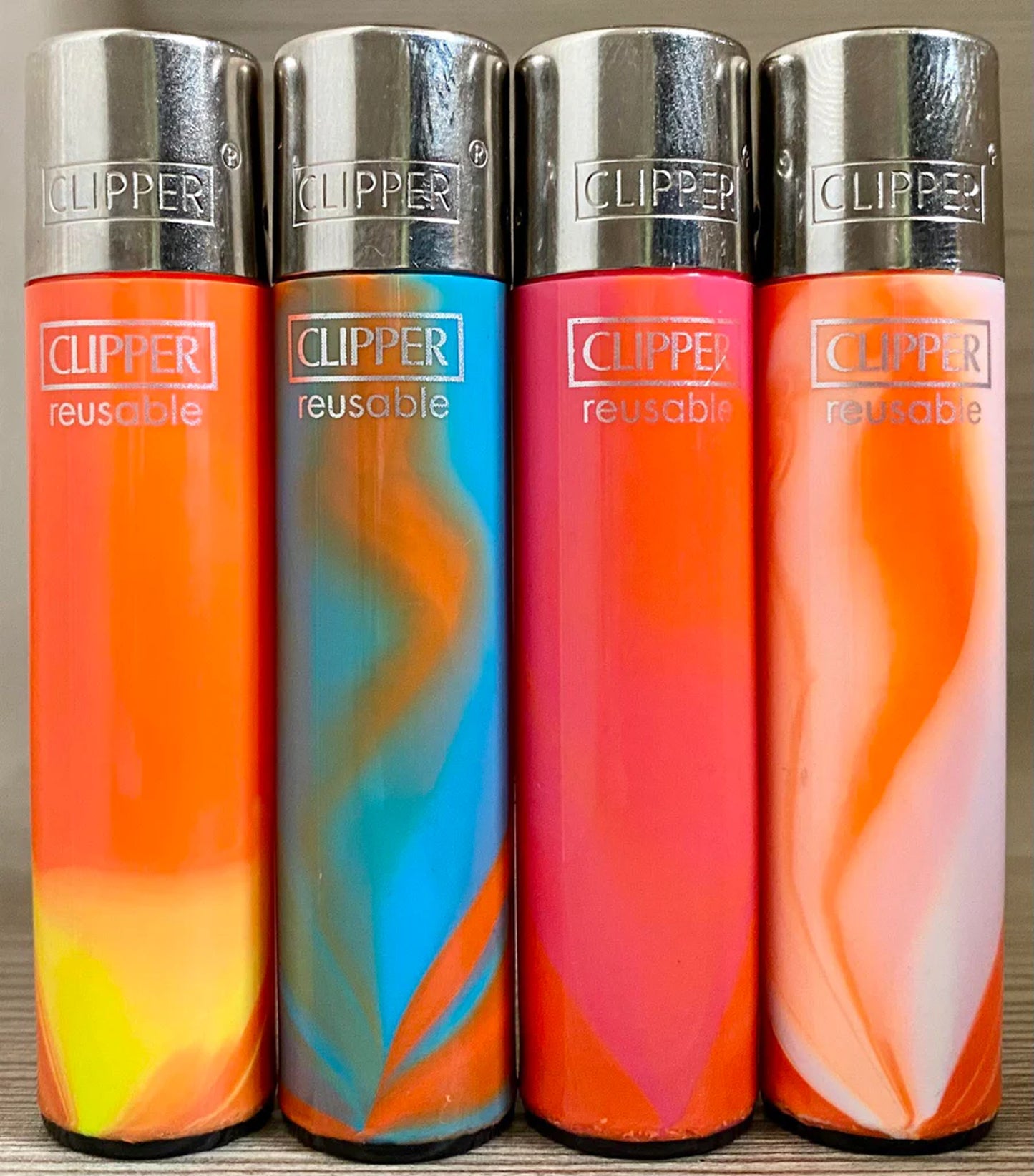 4 x Orange Nebula Pattern Clipper Lighters Rare Funny Cool Clippers Lighter