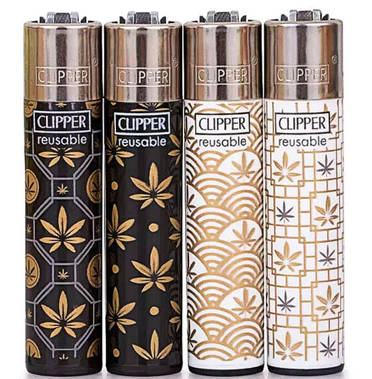 4 x Gold Tile Leaves RARE Clippers Lighter 420 Cool Funny Clipper Lighters Gas