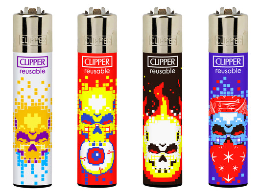 Pixel Skulls RARE Clipper Lighters Funny Cool Clippers Lighter Gas Refillable