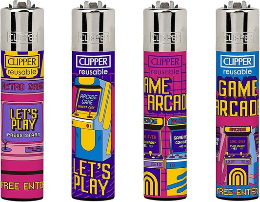 4 x Arcade RARE Clipper Lighters Funny Cool Clippers 420 Gamer Gas Colourful