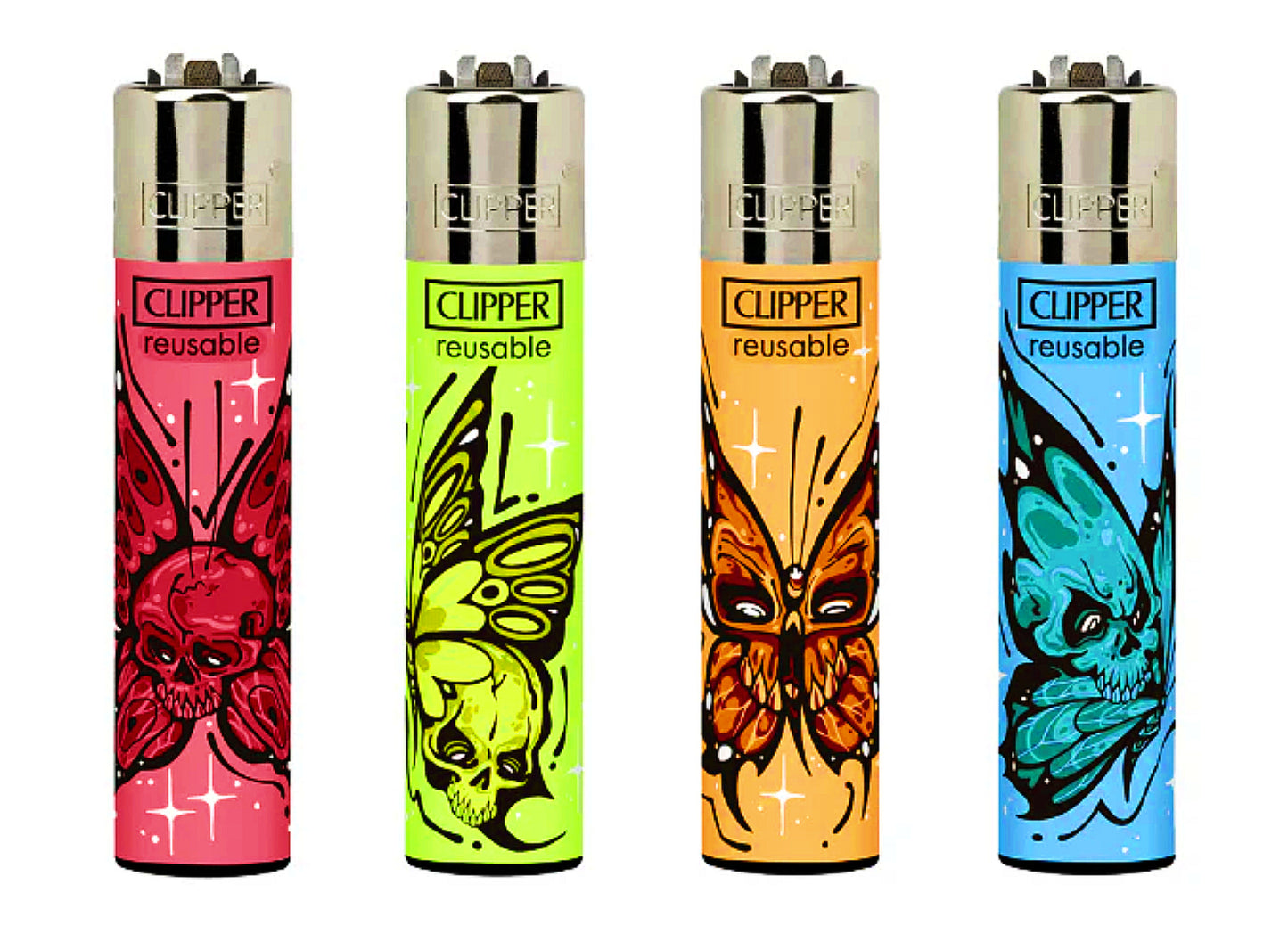 Colourful Skulls Butterflies RARE Clipper Lighters Funny Cool Clippers Gas