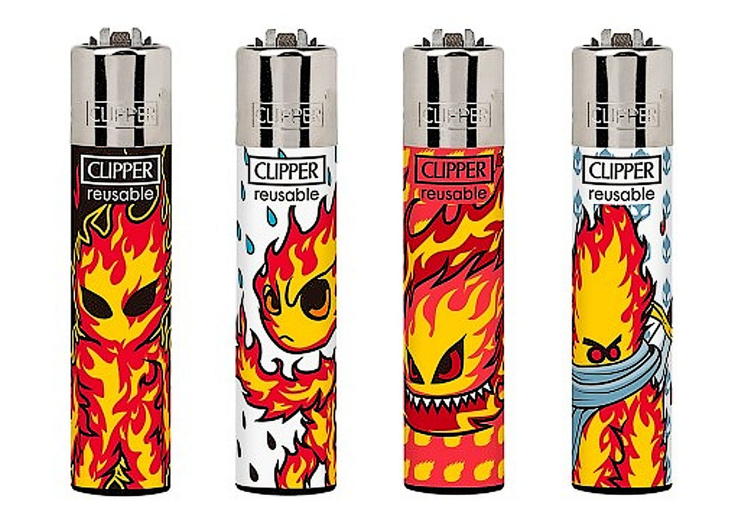 4 x Blazing Men RARE Clipper Lighters Funny Burning Man Fire Refillable Gas