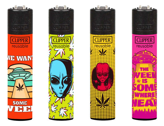 Aliens RARE Clipper Lighters Funny Cool Clippers Space UFO Refillable Gas 420