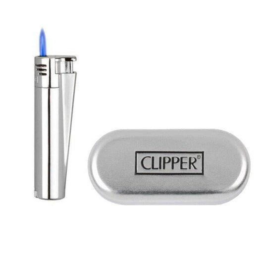 Silver Jet Flame Windproof Metal Clipper Lighter With Tin Gift Case Refillable