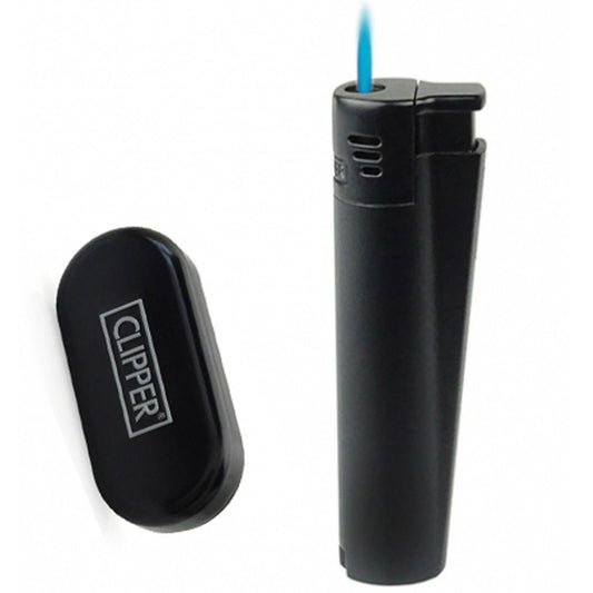 Black Jet Flame Windproof Metal Clipper Lighter With Tin Gift Case Refillable