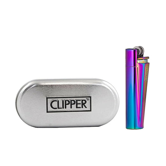 Metal Icy Rainbow Clipper Lighter With Tin Gift Case Full Size Refillable Rare