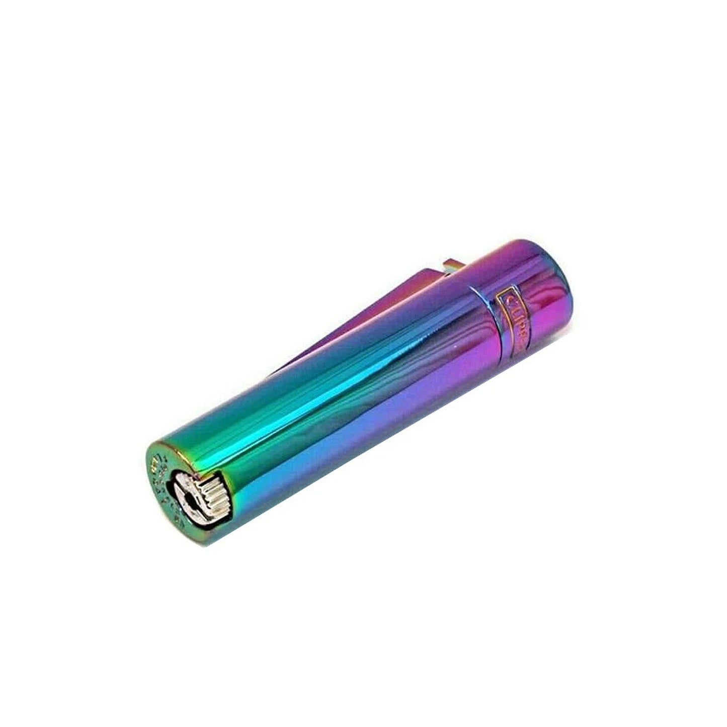 Metal Icy Rainbow Clipper Lighter With Tin Gift Case Full Size Refillable Rare