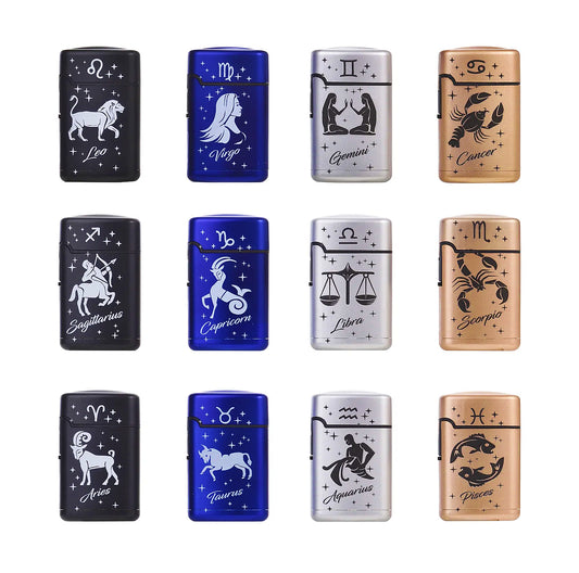 Jet Flame Star Signs PROF Windproof Lighters Rare Flip Lighter Zodiac Refillable