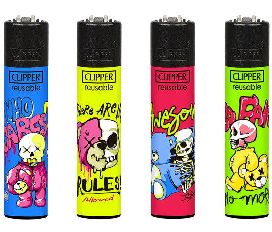Teddy Bear Skulls RARE Clipper Lighters Funny Cool Clippers Colourful Gas