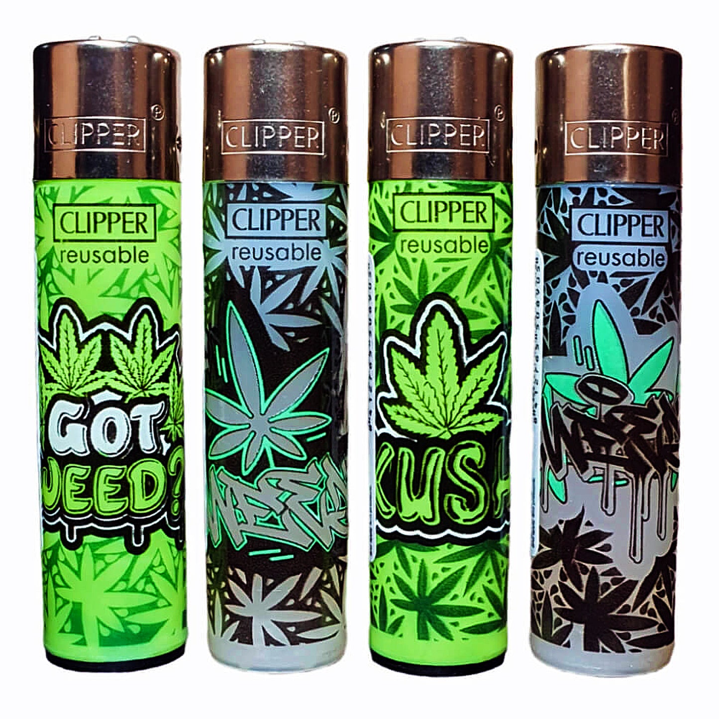 4 x Rare Graffiti Ganja Clippers Lighters Funny Cool Clipper Lighter 420 Gas