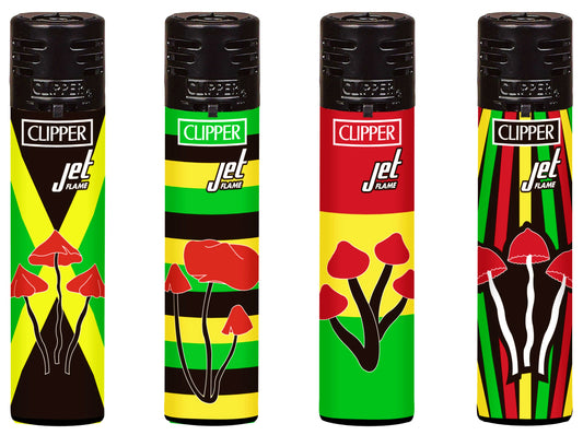 4 x RARE Jet Flame Jamaican Mushrooms Windproof Clipper Lighters Cool Gas 420