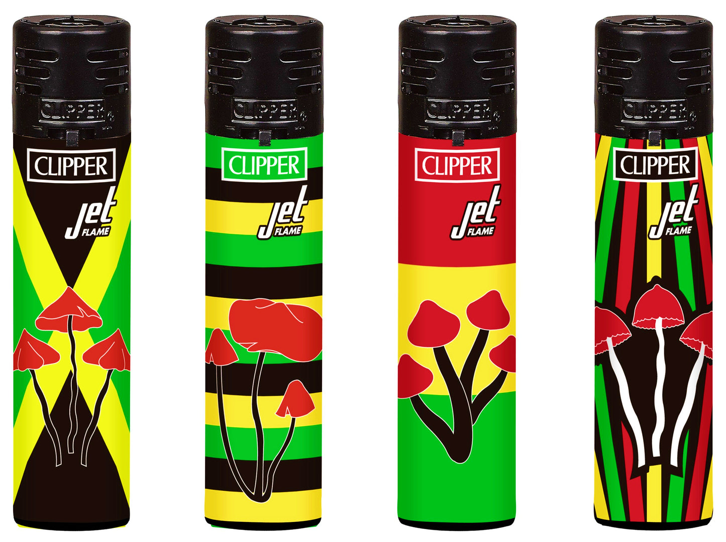 4 x RARE Jet Flame Jamaican Mushrooms Windproof Clipper Lighters Cool Gas 420