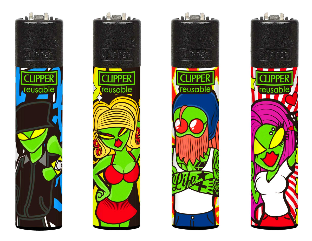 Green Alien People RARE Clipper Lighters Funny 420 Cool Clippers Space Aliens