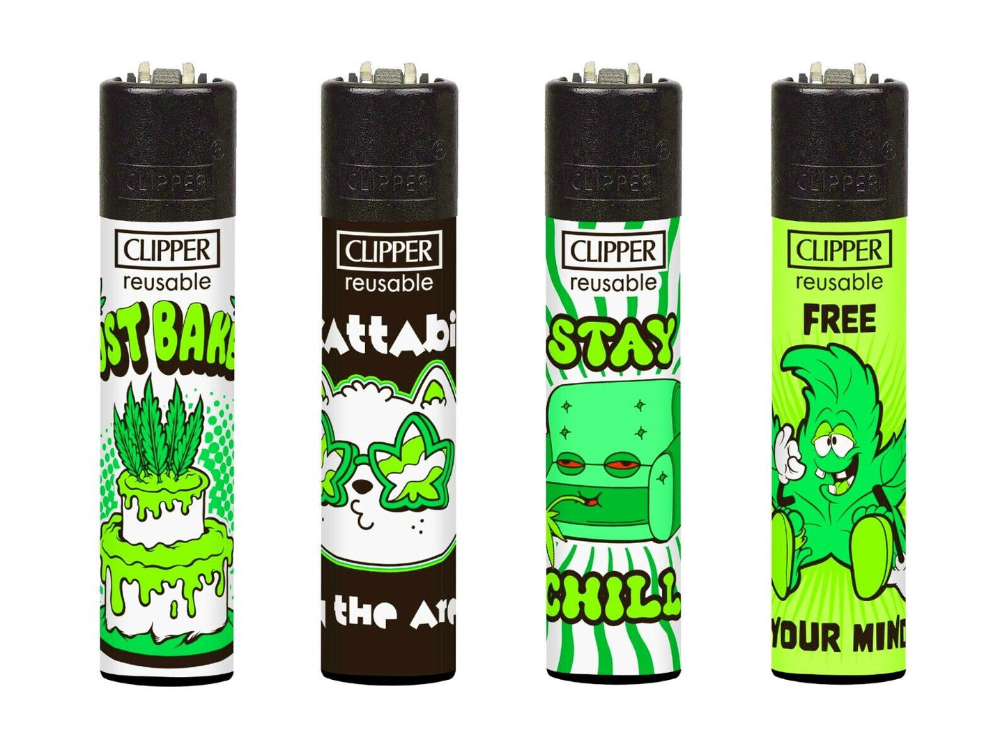 Baked RARE Full Set Clipper Lighters 420 Cool Clippers Funny Lighter Gas