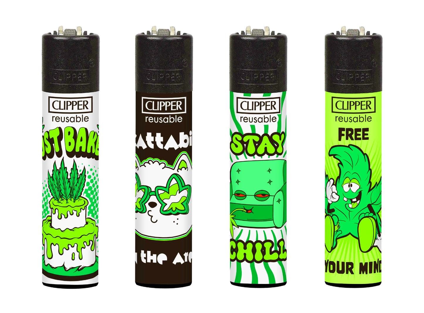 Baked RARE Full Set Clipper Lighters 420 Cool Clippers Funny Lighter Gas